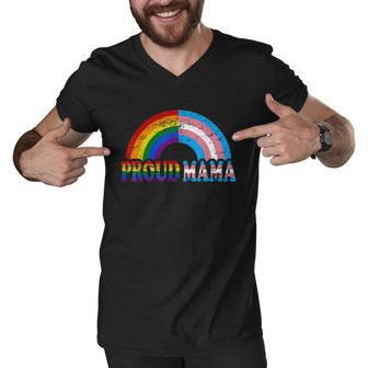 Vintage Proud Mama Flag Rainbow Lgbt Transgender Pride Month Men V-Neck Tshirt - Thegiftio UK