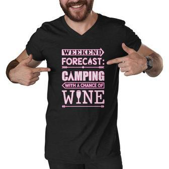 Weekend Forecast Camping With Wine Funny Camping Men V-Neck Tshirt - Thegiftio UK