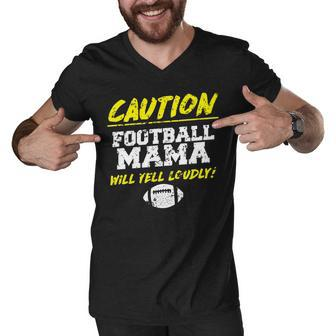 Womens Funny Football Mama Caution Cool Cute Gift Mom Men V-Neck Tshirt - Thegiftio UK