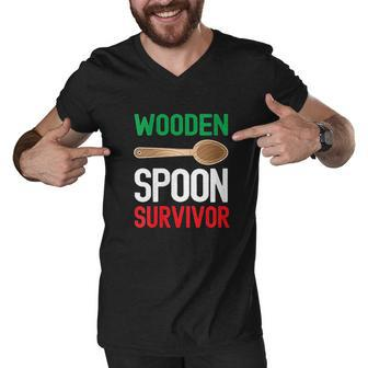 Wooden Spoon Survivor Funny Italian Mom Dad Sayings Men V-Neck Tshirt - Thegiftio UK
