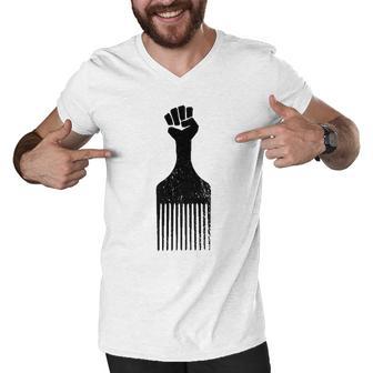 Afro Hair Pick Fist Black Pride Black History V2 Men V-Neck Tshirt - Thegiftio UK