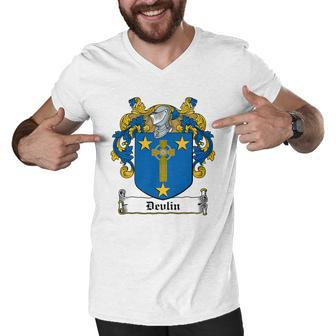 Devlin Coat Of Arms Irish Family Crests Men V-Neck Tshirt - Thegiftio UK
