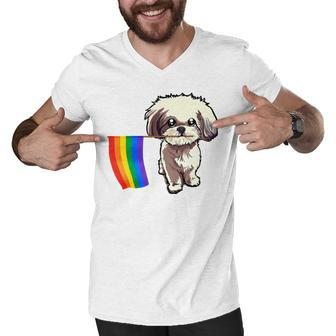 Gay Pride Flag Shih Tzu For Dogs Lovers Owners Men V-Neck Tshirt - Thegiftio UK