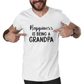Happiness Is Being A Grandpa Funny Papa Family Fathers Day Men V-Neck Tshirt - Thegiftio UK