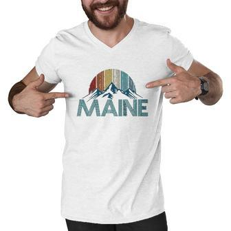 Maine Vintage Retro Mountains Souvenir Gift Men V-Neck Tshirt - Thegiftio UK