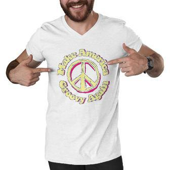 Make America Groovy Again Peace Sign 70S Retro Design Men V-Neck Tshirt - Thegiftio UK