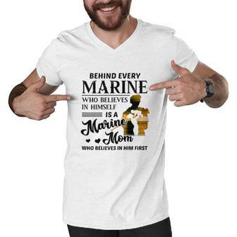 Mother Day Marine Who Believes Himself Is A Marine Mom Men V-Neck Tshirt - Thegiftio UK