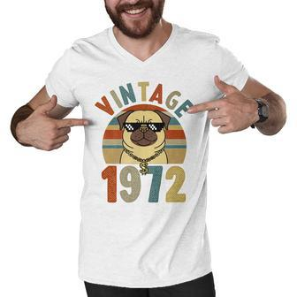 Vintage 47Th Birthday Dog Pug Vintage 1972 Classic Men V-Neck Tshirt - Thegiftio UK