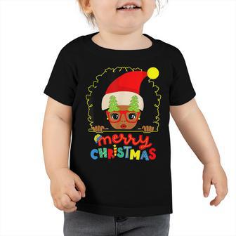 Cute Afro Black Girl Glasses Santa Melanin Merry Christmas Toddler Tshirt - Thegiftio UK