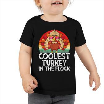 Cute Kids Coolest Turkey In The Flock Thanksgiving Boys Kids Toddler Tshirt - Thegiftio UK