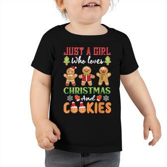 Just A Girl Who Loves Christmas And Biscuits Funny Christmas Toddler Tshirt - Thegiftio UK