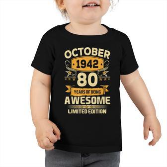 Vintage October 1942 80 Years Old Boy 80Th Birthday Gifts Toddler Tshirt - Thegiftio