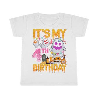 Kids 4 Year Old Gift 4Th Birthday Ghost Pumpkin Halloween Costume Infant Tshirt - Thegiftio UK
