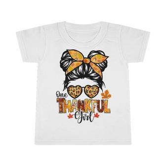 One Thankful Girl Thanksgiving Messy Bun Leopard Fall Autumn V4 Infant Tshirt - Thegiftio