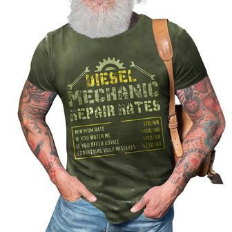Diesel Truck Mechanic Gift Automechanic Repair Rate List 3D Print Casual Tshirt | Mazezy