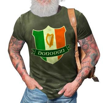 Donovan Irish Name Family Crest Long Ireland Flag Harp 3D Print Casual Tshirt - Seseable