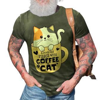 Funny Cat Cat Mom Cat Dad Cat Lovers Coffee Lover 3D Print Casual Tshirt | Mazezy