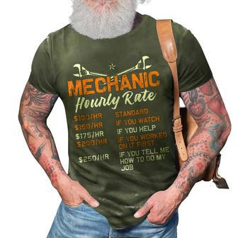 Funny Mechanic Hourly Rate Labor Rates Car Gift Worker 3D Print Casual Tshirt | Mazezy