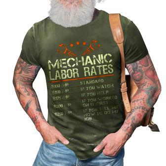 Funny Mechanic Labor Rates Men Gift Hourly Rate 3D Print Casual Tshirt | Mazezy