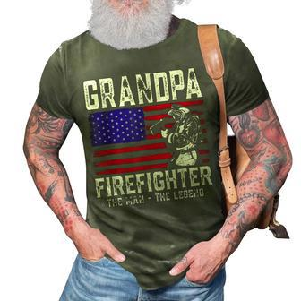 Grandpa Firefighter The Man The Legend American Flag 3D Print Casual Tshirt - Seseable