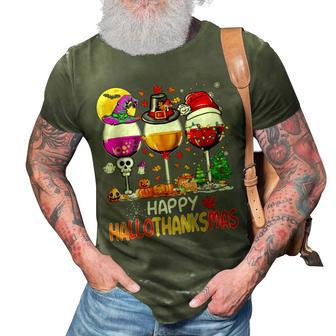 Halloween Thanksgiving Christmas Happy Hallothanksmas Wine V9 3D Print Casual Tshirt - Thegiftio UK