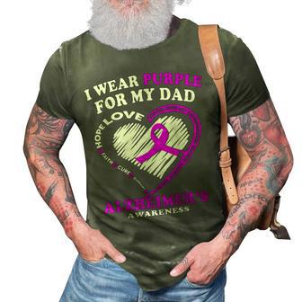 I Wear Purple For My Dad Alzheimers Dementia Awareness 3D Print Casual Tshirt | Mazezy