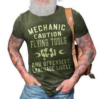 Mechanic Caution Flying Tools Funny Auto Mechanic 3D Print Casual Tshirt | Mazezy