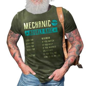 Mechanic Hourly Rate Funny Labor Rate For Mechanic 3D Print Casual Tshirt | Mazezy