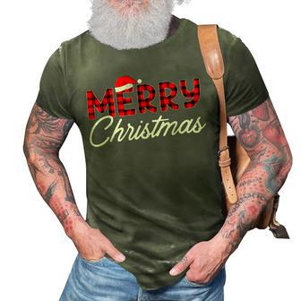 Merry Christmas Buffalo Plaid Red Santa Hat Xmas Pajamas V2 3D Print Casual Tshirt - Thegiftio