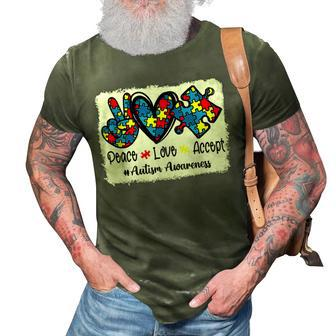 Peace Love Accept Autism Puzzle Pieces Autism Mom Dad Kids 3D Print Casual Tshirt | Mazezy