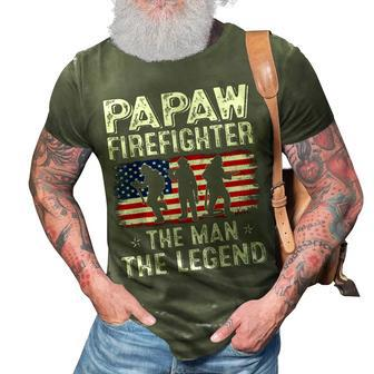 Retro Us Flag Fathers Day Papaw Firefighter The Legend Gift For Mens 3D Print Casual Tshirt - Seseable