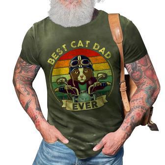 Vintage Best Cat Dad Ever Cat Riding Motorcycle Fathers Day 3D Print Casual Tshirt - Seseable