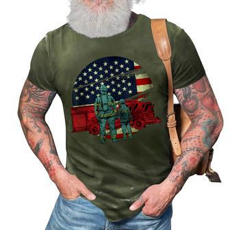 Vintage Firetruck American Flag Firetruck Lover 4Th Of July 3D Print Casual Tshirt | Mazezy