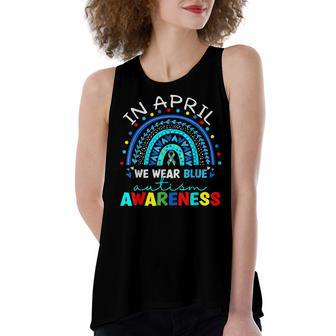 Autism Awareness Rainbow In April We Wear Blue Acceptance Women's Loose Tank Top | Mazezy