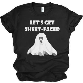 Lets Get Sheet-Faced Funny Halloween Drinking Men Women T-shirt Unisex Jersey Short Sleeve Crewneck Tee - Thegiftio UK
