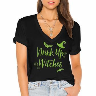 Drink Up Witches For Halloween Drinking Parties Women's Jersey Short Sleeve Deep V-Neck Tshirt - Thegiftio UK