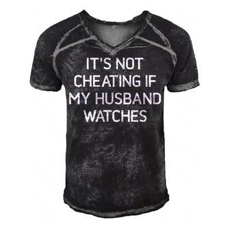 Its Not Cheating If My Husband Watches Funny Jokes Men's Short Sleeve V-neck 3D Print Retro Tshirt | Mazezy