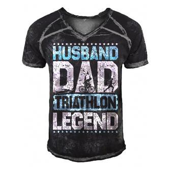 Marathon Husband Dad Triathlon Legend Triathlon Mens Men's Short Sleeve V-neck 3D Print Retro Tshirt | Mazezy