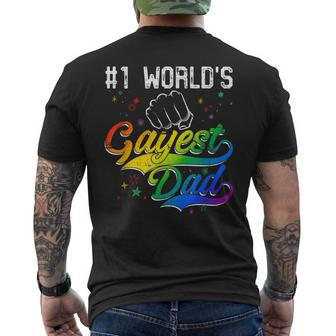 1 Worlds Gayest Dad Holiday Father Papa Pops Parent Hero Men's Back Print T-shirt | Mazezy