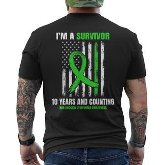 10 Years Non Hodgkins Lymphoma Cancer Survivor American Flag Men's T-shirt Back Print - Seseable
