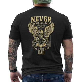 Never Underestimate The Power Of Dad  Personalized Last Name Men's Crewneck Short Sleeve Back Print T-shirt