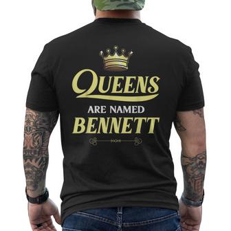 Queens Are Named Bennett Gift Surname Funny Birthday Reunion Mens Back Print T-shirt