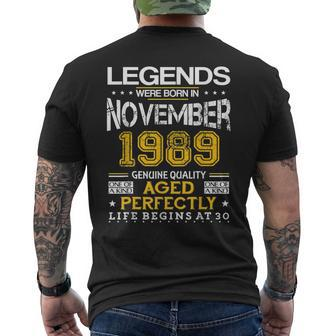 30Th Birthday Vintage Legends Born In 1989 November Men's Back Print T-shirt | Mazezy
