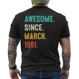32 Years Old Awesome Since March 1991 32Nd Birthday Men's T-shirt Back Print - Seseable