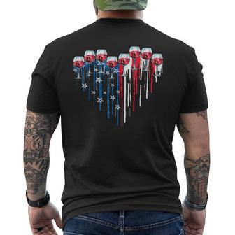 4Th Of July Wine Glasses Heart American Flag Patriotic Men's Back Print T-shirt