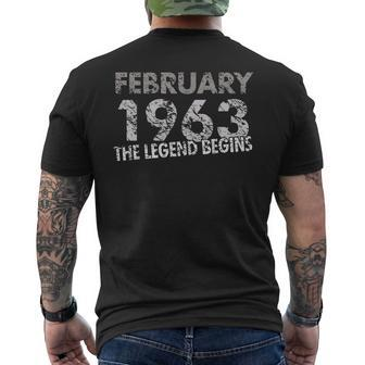 57Th Birthday Gift February 1963 The Legend Begins Mens Back Print T-shirt - Seseable
