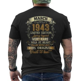 80 Year Old March 1943 Vintage Awesome 80Th Birthday Men's T-shirt Back Print - Seseable