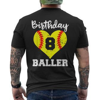 8Th Birthday Baller 8 Year Old Softball Men's T-shirt Back Print - Seseable