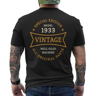 90Th Birthday 90 Years Old Born In 1933 Vintage Ninety Years Men's Back Print T-shirt | Mazezy