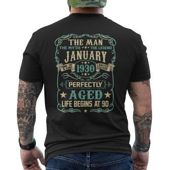 90Th Birthday Gifts The Man Myth Legend Born In January 1930 Mens Back Print T-shirt - Seseable